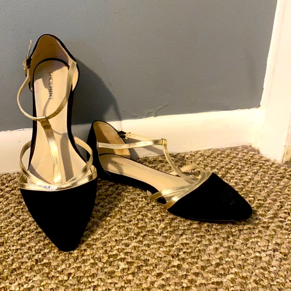 Black and Metallic Pointy Flats